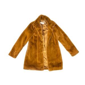 Calvin Klein Stand Collar Brown Faux Fur Coat Jacket - unique find Size XS